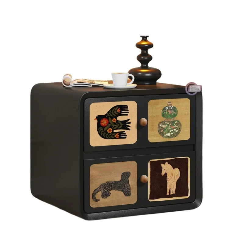 

202 Creative New Light Luxury Premium Black Antique Bedside Table Small Narrow Solid Wood Home Bedroom Storage Cabinet