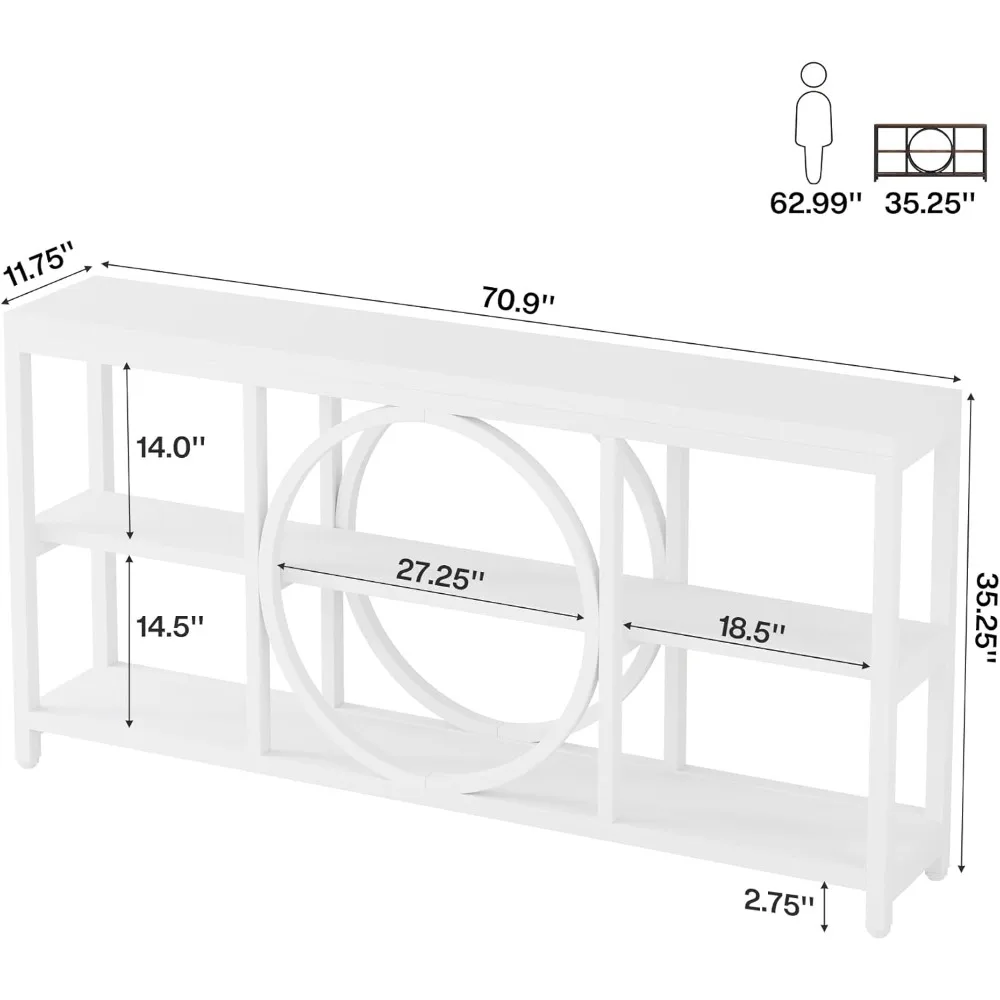 طاولة كونسول طويلة جدًا مقاس 70.9 بوصة للمدخل، وطاولة أريكة خلف الأريكة مع أرفف تخزين خشبية من 3 طبقات