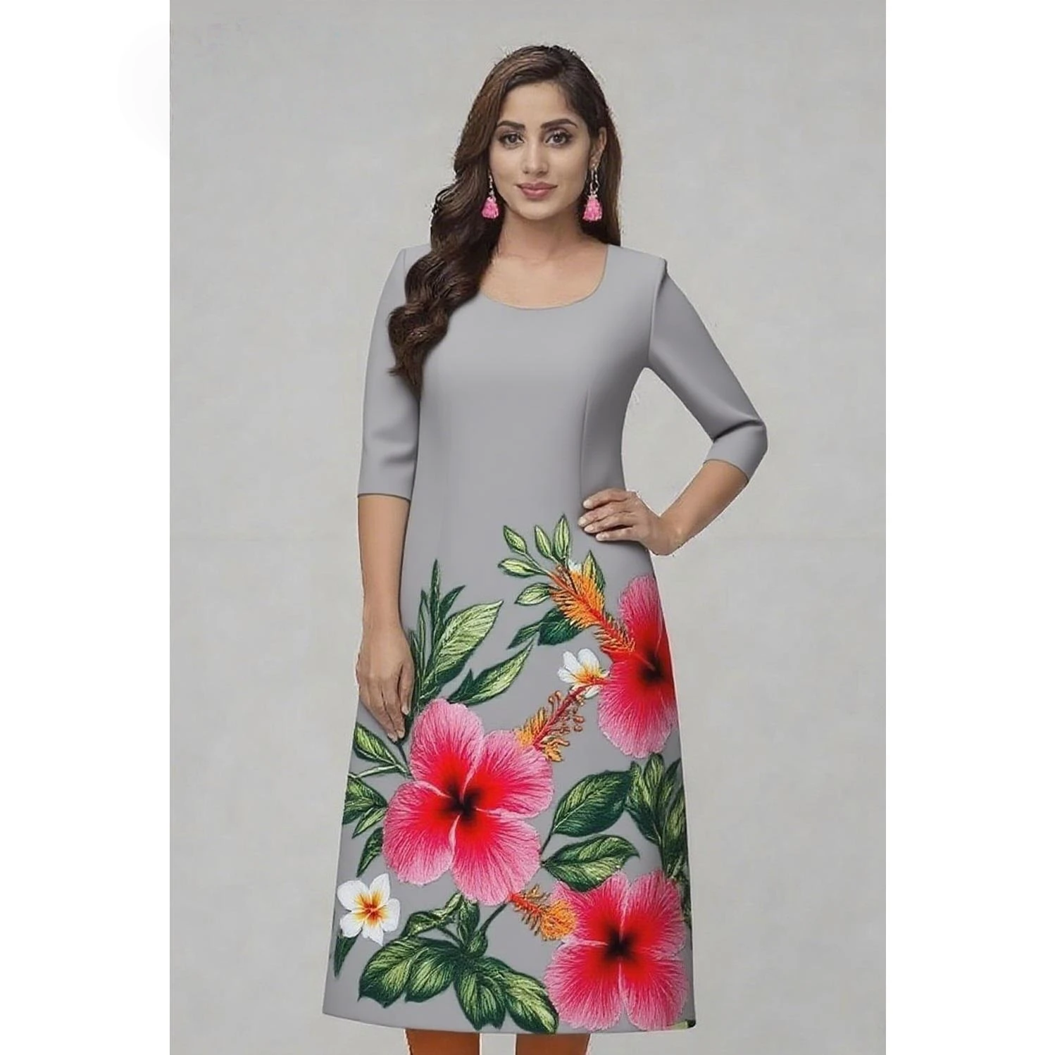 مسلم Kurtta المرأة فساتين راقية غير رسمية النمط الوطني أنبوب مستقيم عادية العرقية زهرة رداء العربية فام متواضع الشق تنحنح #3