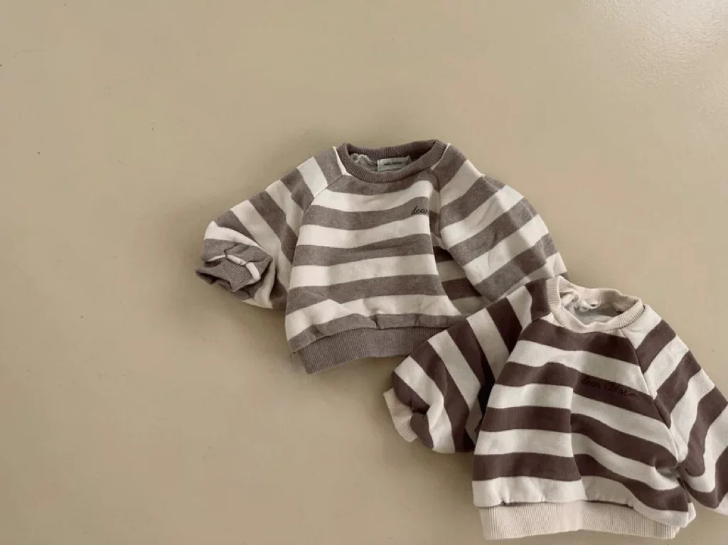 2024 Winter Nieuwe Baby Plus Fluwelen Dikke Sweatshirt Baby Meisje Casual Gestreepte Tops Peuter Jongen Warm Pullover Kids Baby Sweatshirt