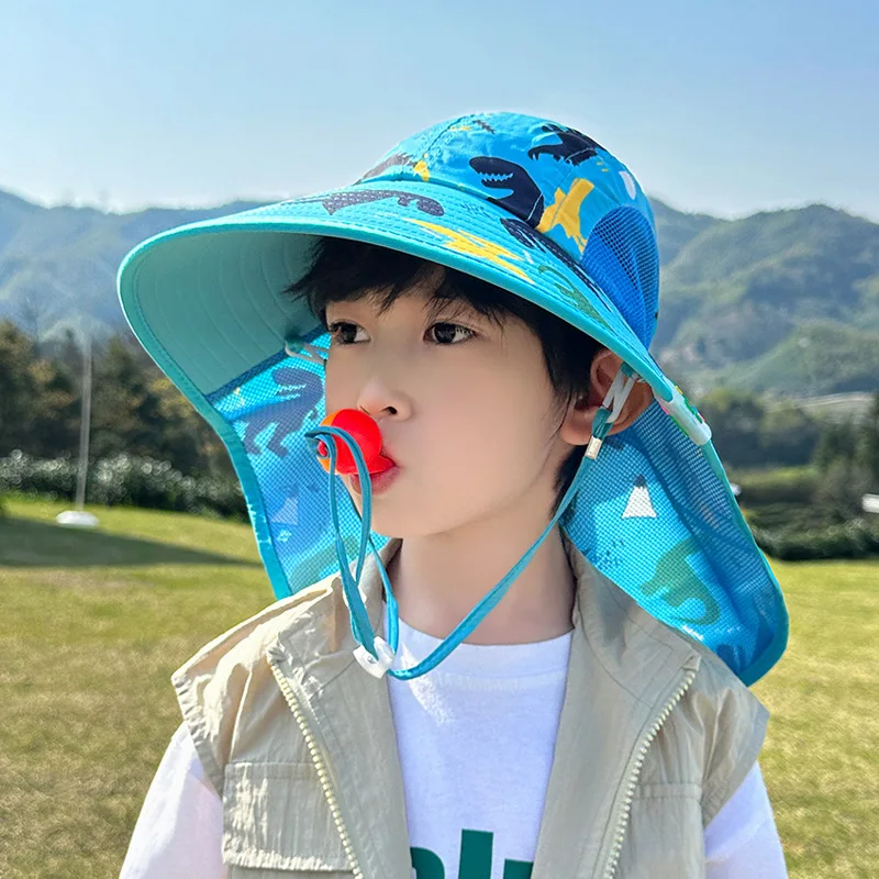 Kids Bucket Hat with Whistle Outdoor Cute UV Protection Beach Cap Boy Girl Summer Hat Breathable UV Protection