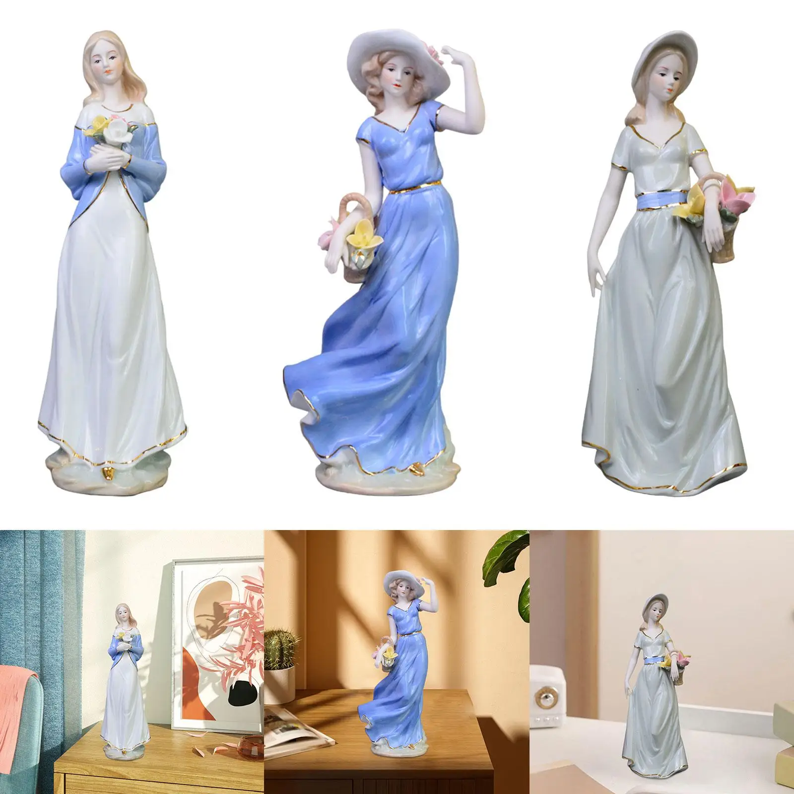 Girl Figurine Porcelain Figure Cute Modern Art Figurine Decorative Porcelain Figurine Home Decor for Office Tabletop Bookcase