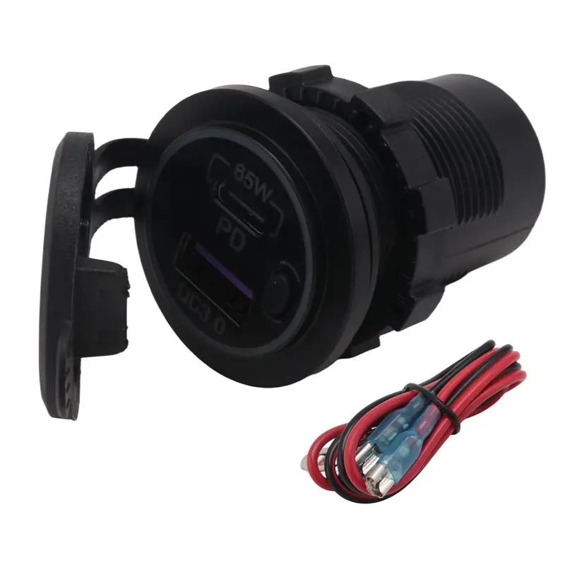 USB Outlet For Laptop USB C Car Socket 65W Multi Port Outlet Waterproof Adapter For Car Boat Truck