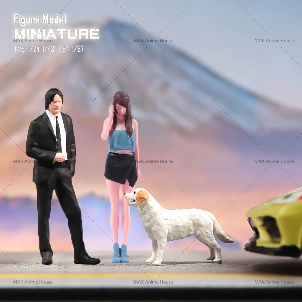 

Miniatures 1/64 1/43 1/87 1/24 1/18 Short Skirt Female Suit Male Date Cute Dog Figure Doll Unpainted Model Home Scene Car Toys