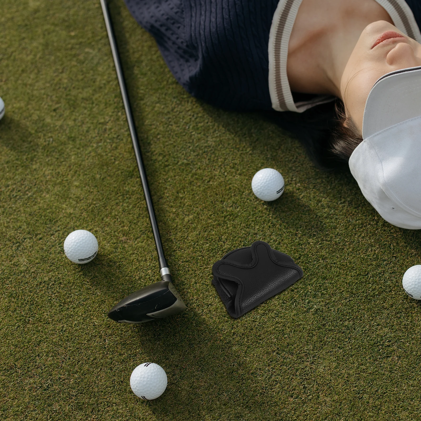 ชุดคลุมไม้กอล์ฟปลอม สำหรับไม้กอล์ฟวู้ด ไดรเวอร์ เหล็ก พัตเตอร์ อุปกรณ์ป้องกันไม้กอล์ฟ สีดำ ปลอกคลุมไม้กอล์ฟ