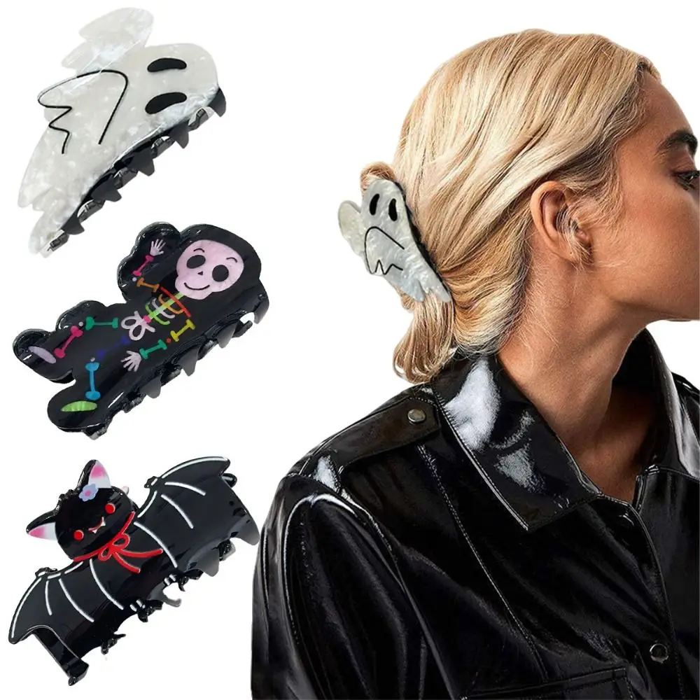 

Fashion Acrylic Halloween Hair Claw Ghost Bat Halloween Themed Gripper Geometry Hair Clip Skeleton Shark Clip Women