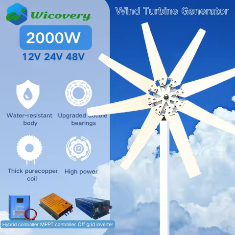 Portable Power Generator 2000w Wind Turbine Generator 8Blades With MPPT Controller Off Grid System Free Energy Windmill Home Use