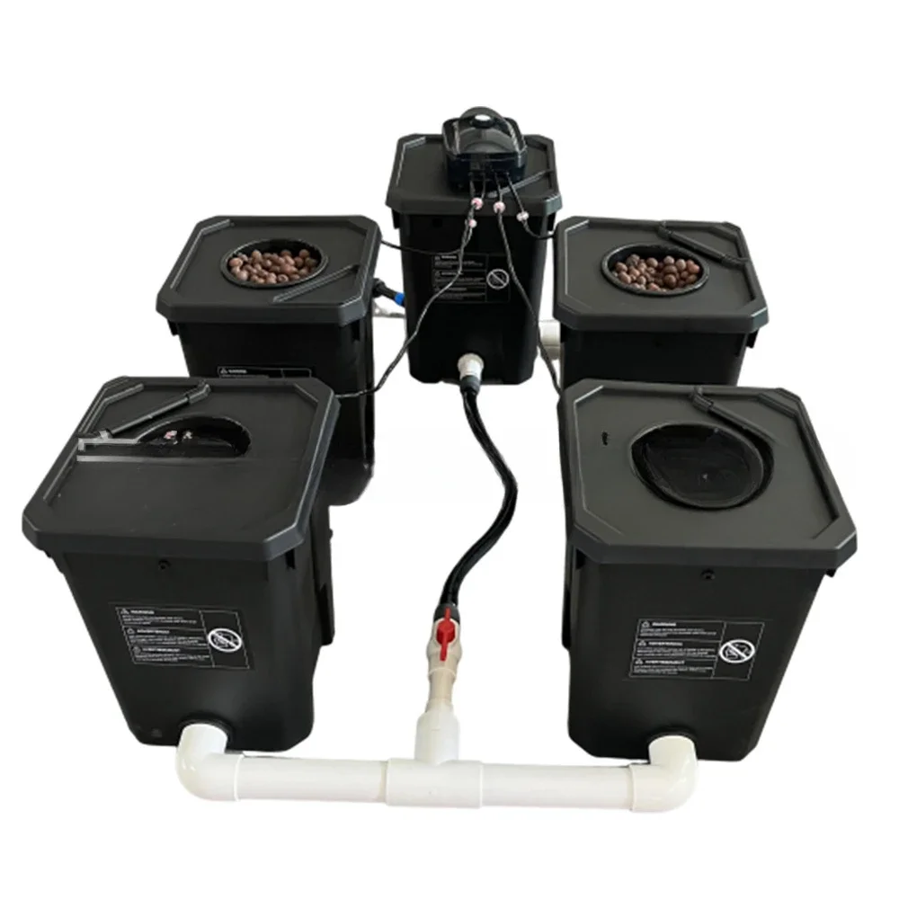 

RDWC 4 planting barrel systems, deep water circulation, with drip irrigation