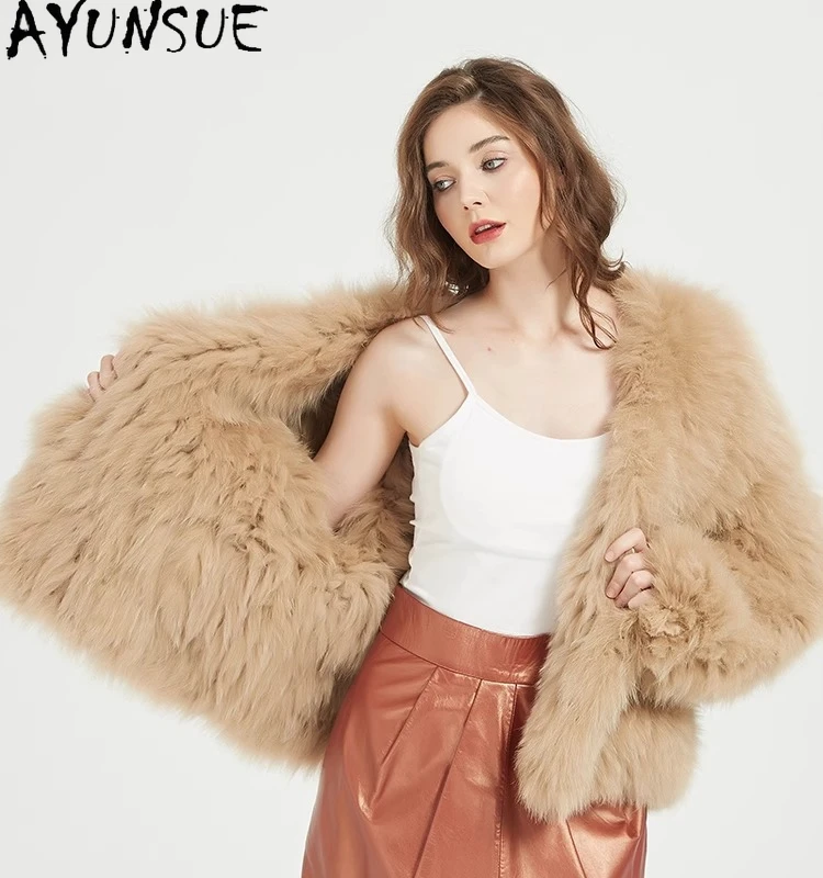 AYUNSUE Echt Fuchs Pelzmantel Frauen Winter Kleidung 2025, Warme Echtpelz Jacken Frau Koreanische Neue in Mäntel Weben Jaqueta Feminina