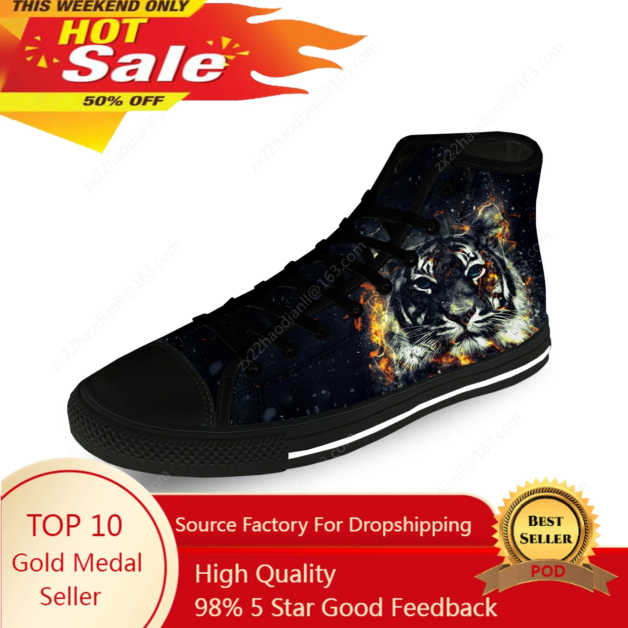 

Animal 3D Tiger Head Cool Funny Casual Cloth Fashion 3D Print High Top Canvas Shoes Men Women Lightweight Breathable Sneakers