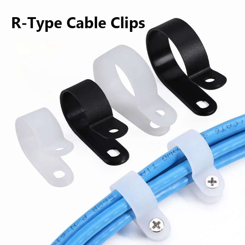 R-Type Plastic Cable Clips CC-0 To CC-7 R Shape Cable Clamps for Wire Management Cable Organizer White/Black