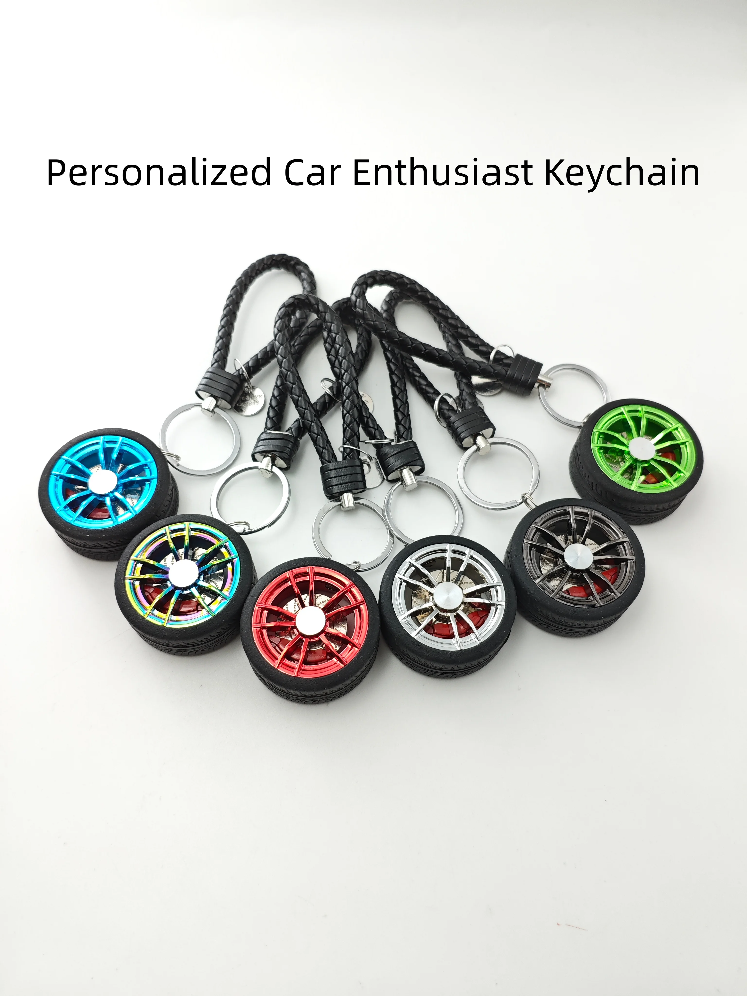 6 Colors Non-Rotatable Mini Wheel Hub Keychain, Real Rubber Tire Brake Disc Auto Modification Decor Key Pendant Gift