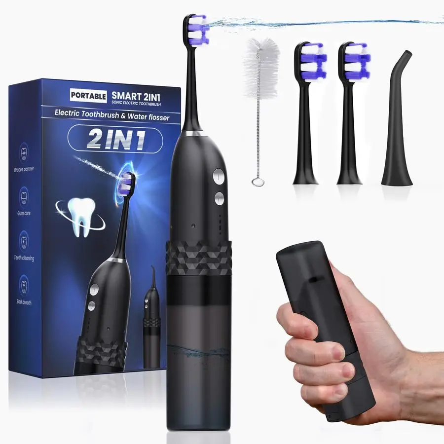 

Toothbrush with Water Flosser, 2 in 1 Cordless Toothbrush and Water Flosser Combo,Water Flosser for Travel and HomeBlack