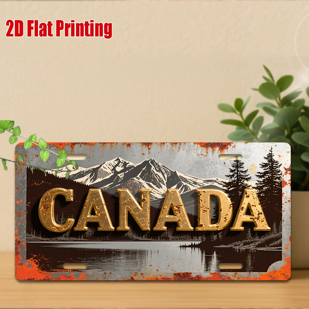 2D Flat 1pc Vintage Canadian Metal Sign/Compatible for All Vehicles/2D Flat Aluminum Retro License Plate Wall Art 11.8