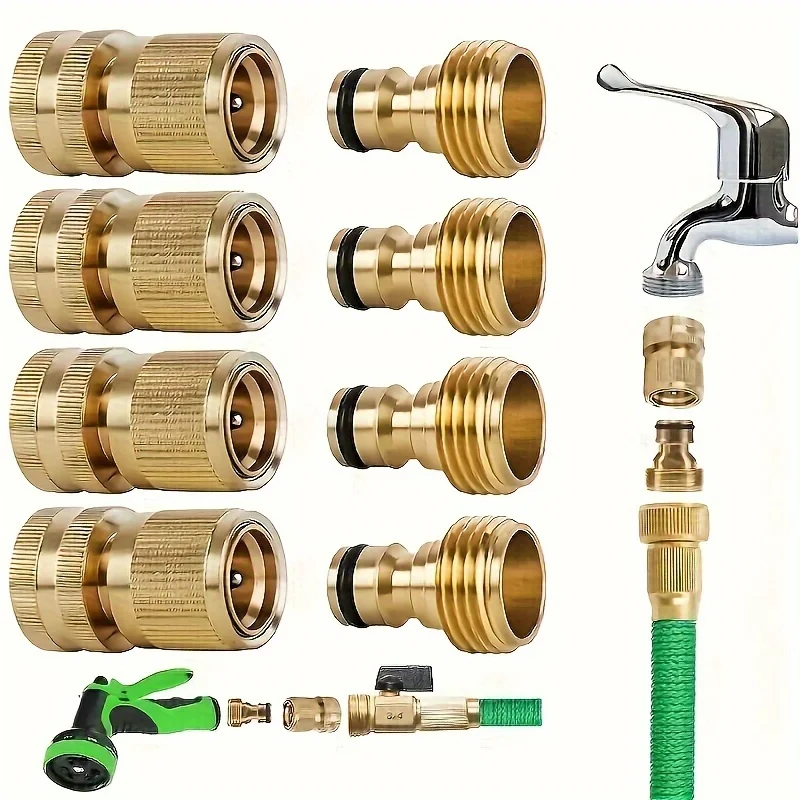 8Pcs/4Set Garden Hose Quick Connect 3/4 Inch Brass Female Thread Tap Connector Male Quick Special Joint For Car Wash Water Gun