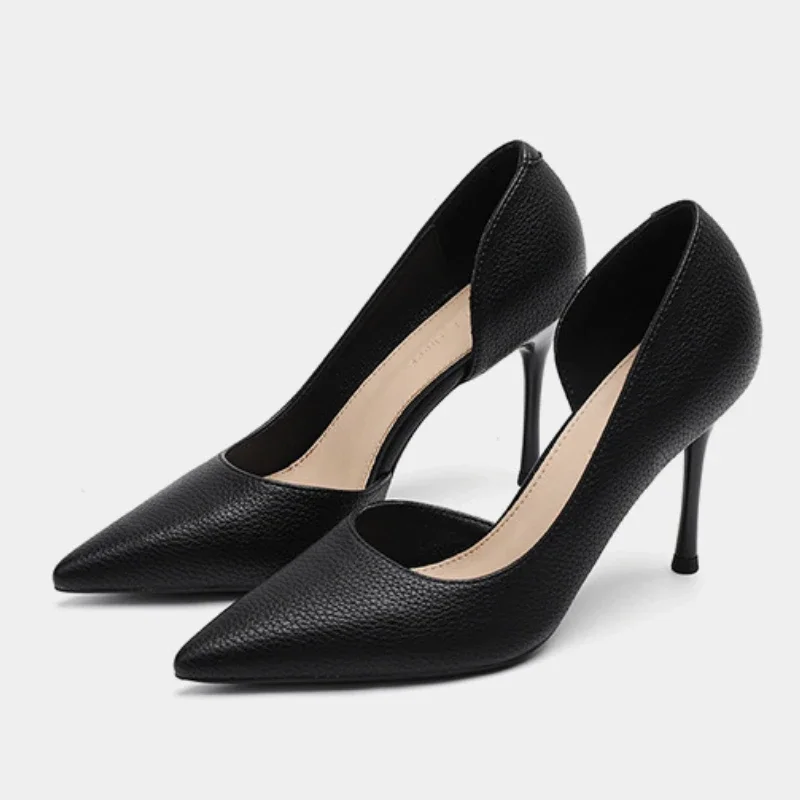 Sexy Pointed Toe Thin Heels Office Women Shoes Hollow Elegant Dress Shoes Ladies Blue Black Simple Fashion Brand High Heels