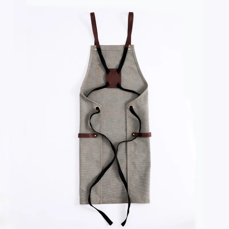 Canvas PU Thickened Protective Work Apron for Gardening Barbers Barbecue Work Occasions