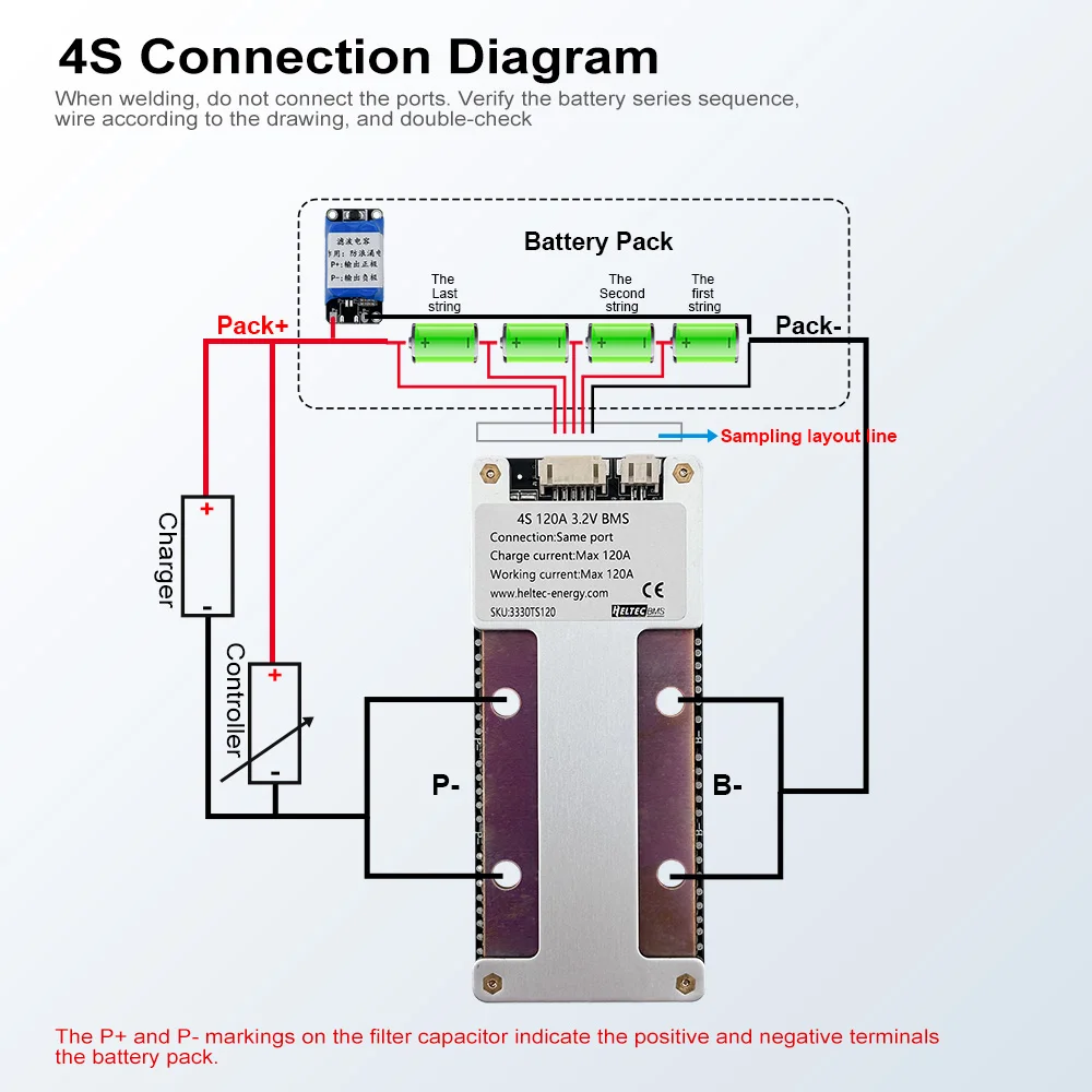 Heltec Neues 12V BMS 3S 4S 100A 120A 160A 200A 240A Lipo/Lifepo4 Batterieschutzplatine Energiespeicher BMS – Detail 15
