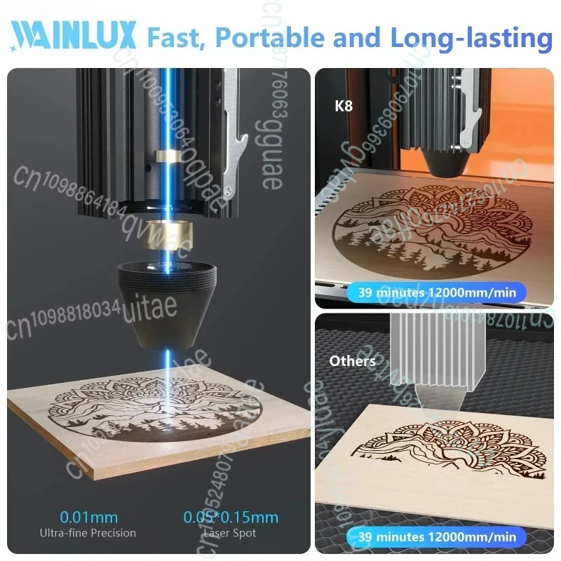 Wainlux-K8 Интеллектуальная корректировка партии в реальном времени, вращающаяся гравировка на 360°, легкая поиск гравировки, гравировальный станок по металлу