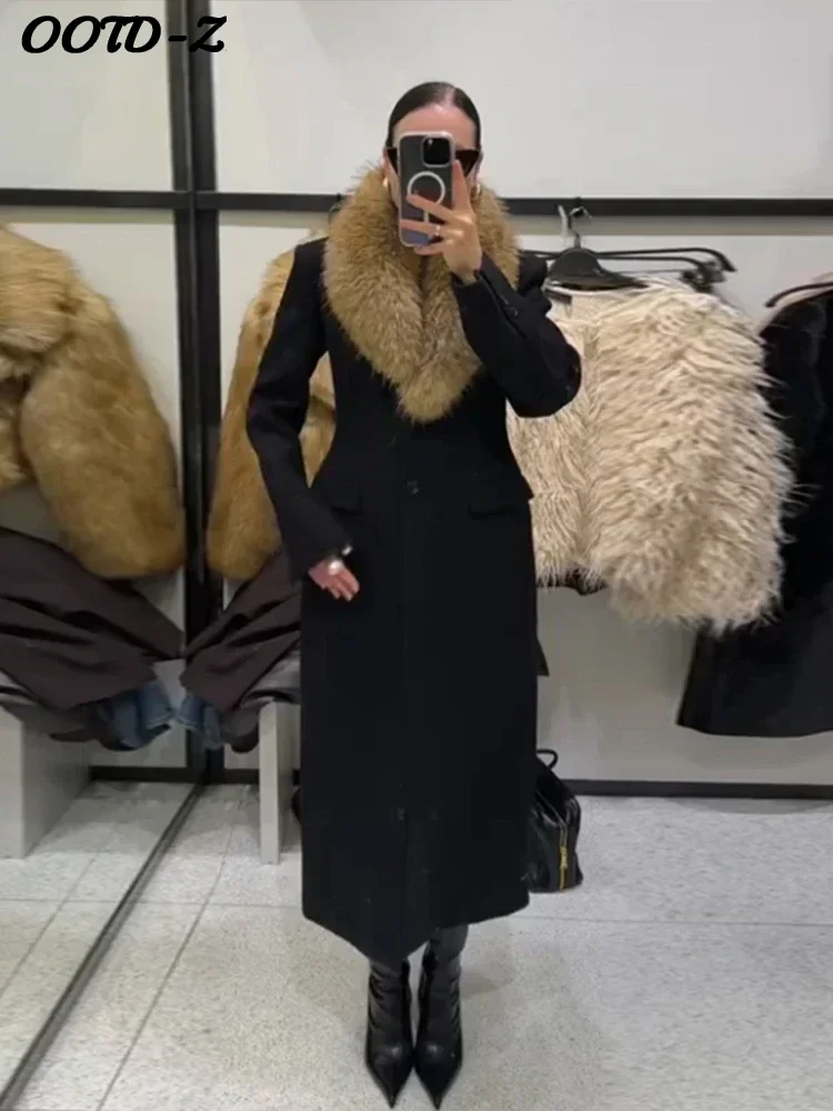 

Элегантное женское пальто с воротником из искусственного меха, однобортное женское длинное пальто с карманами, осень-зима 202, шикарная женская верхняя одежда