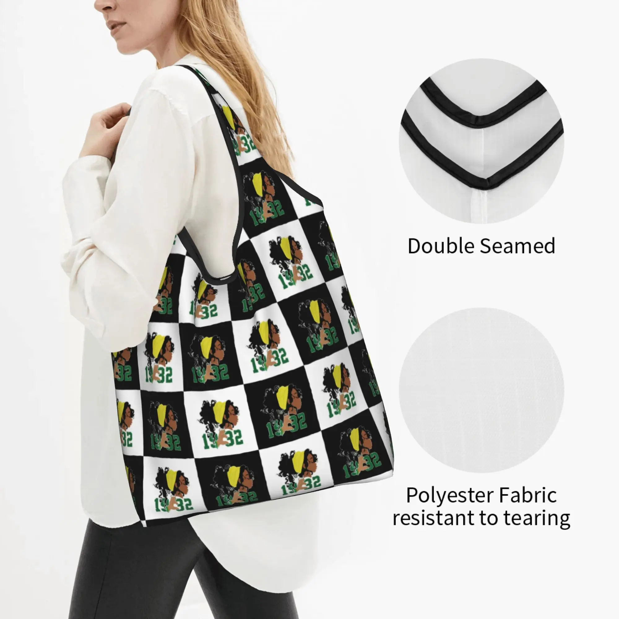 Funny Checkered Plaid CHI ETA PHI  Shopping Tote Bags Portable Sorority Nurse 1932  Grocery Shopper Shoulder Bag