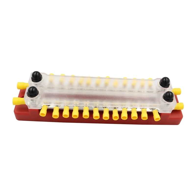 Bus Line High Current Double Row Busbar With Transparent Cover 150A Double Row Nylon+Stainless Steel Red