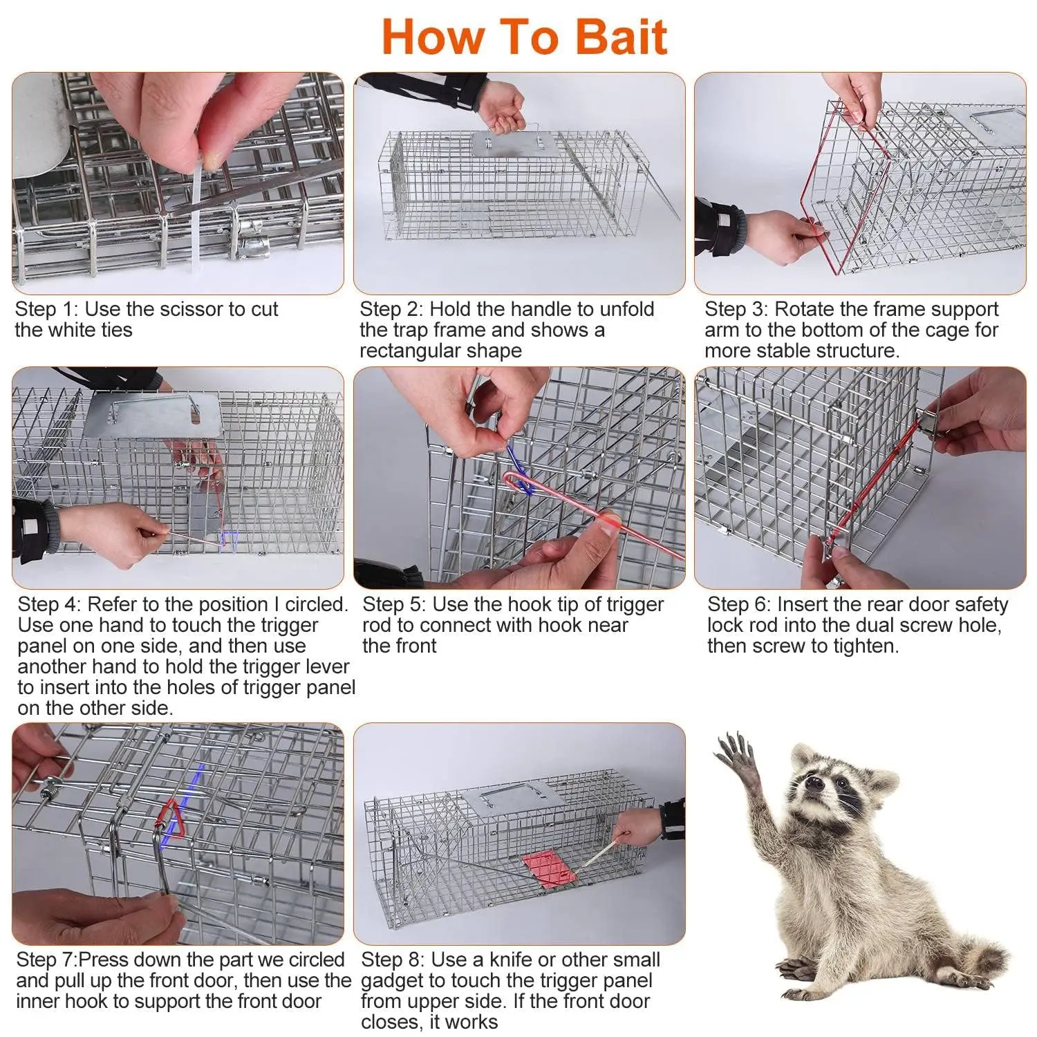 Humane Live Animal Trap 1-Door Solid Steel Catch Release Cage for Raccoons, Rabbits, Stray Cats, Squirrels, Groundhogs, Opossums view 4