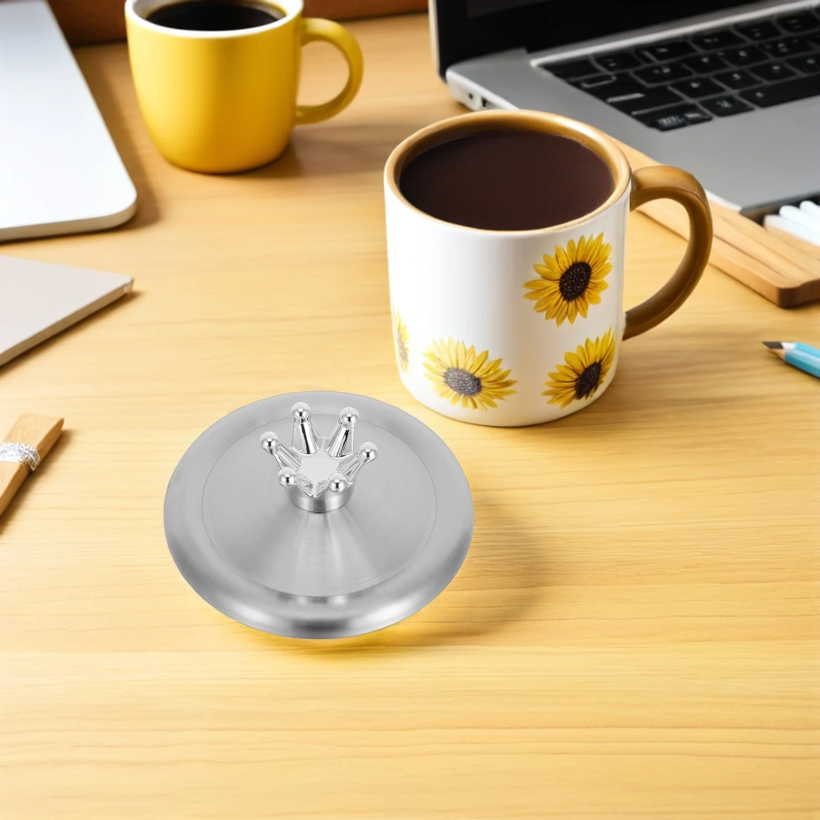 

4Pcs Universal Stainless Steel Cup Lid Anti Dust Water Cover 8-9.1cm Round Fit Leakproof for Tumblers Mugs Tea Cups Indoor