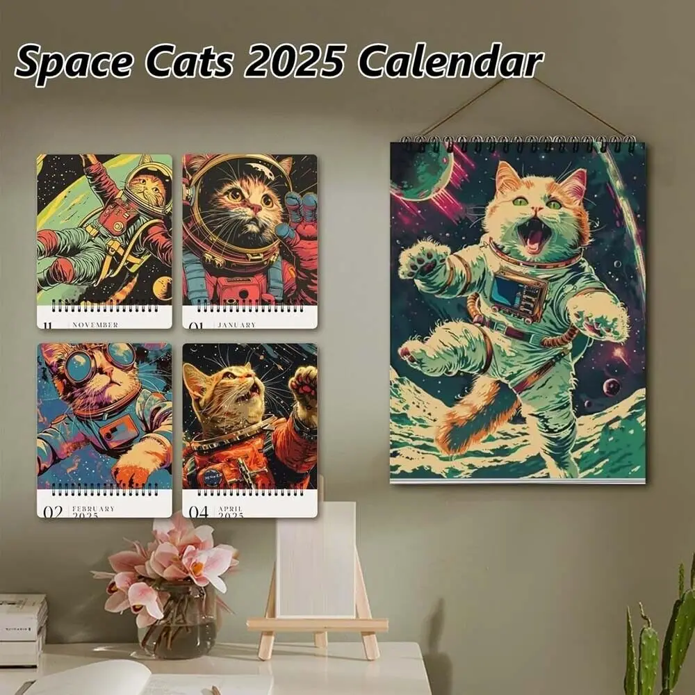 Funny Space Cats Calendar, 2025 Wall Calendar Monthly