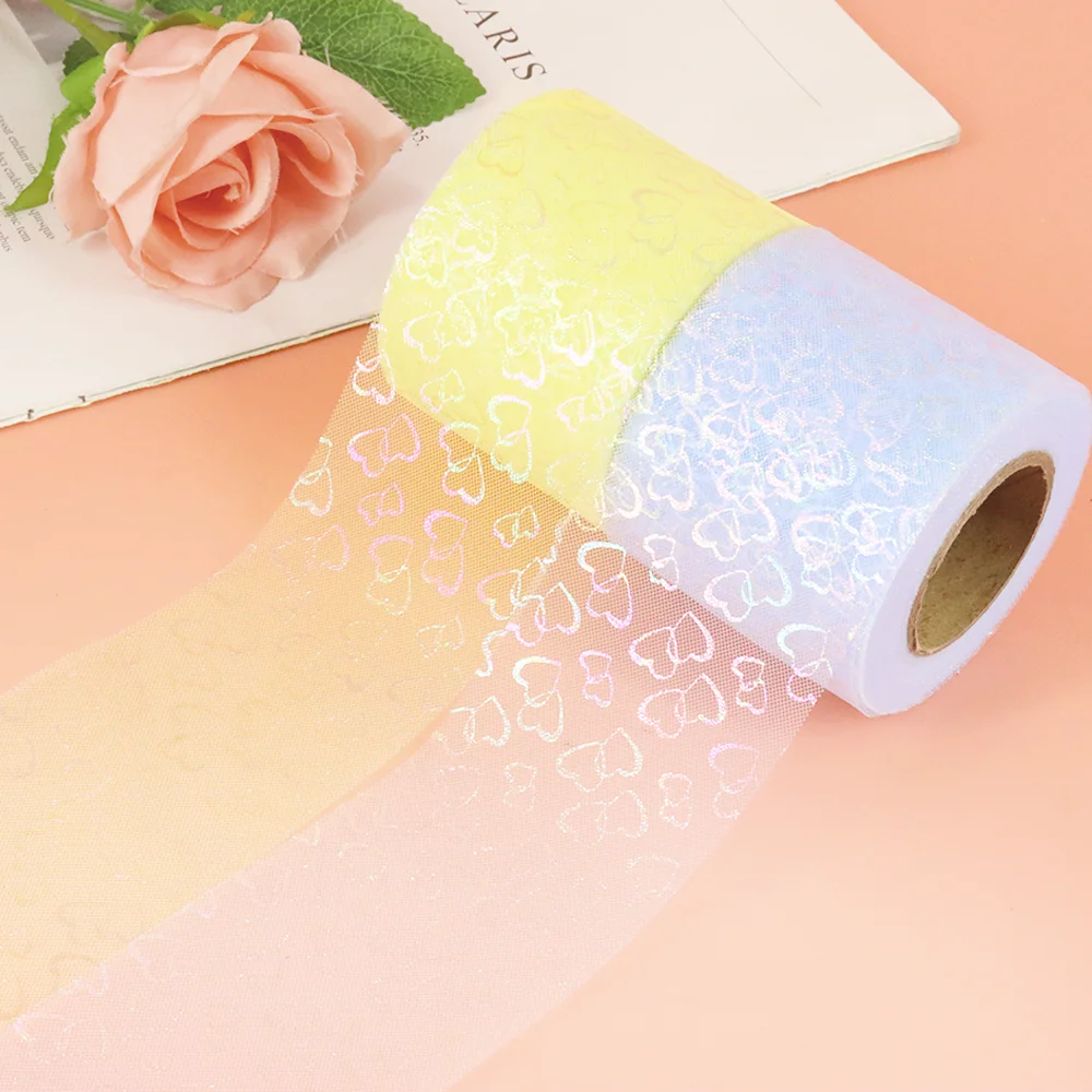 6cm 25Yards Heart Tulle Ribbon Valentine Gift Wrapping DIY Handmade Love Bows Mesh Sewing Crafts Hair Clips Girl\'s Hair Ornament