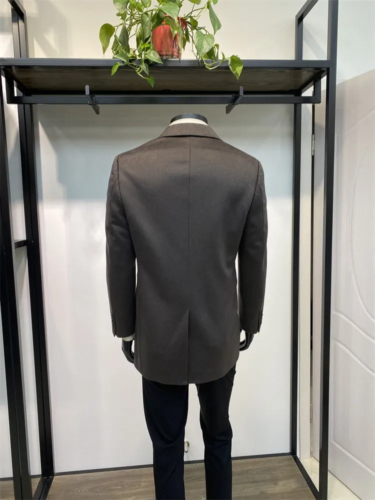 Autumn Winter Office Men Slim Fit Business Casual Woolen Suit Jacket Solid Color Single Breasted Designer Gentleman Outerwear