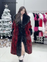 High End Fashion Water Ripple Placket Faux Fur Coat All Match Thickened Winter Coat Women Graceful Ladies European Mink Coat