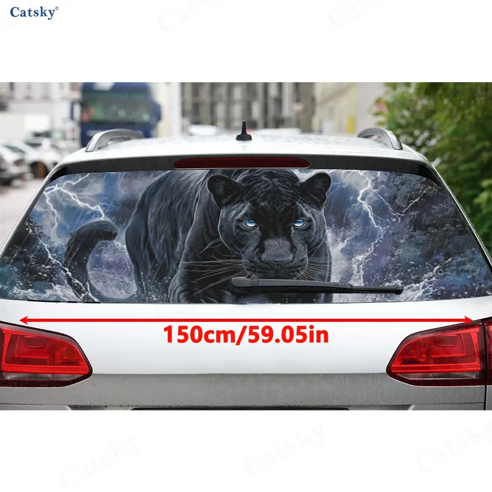 Thunder Panther Aesthetic Exploration PVC Perforated Car Vinyl Wraps, Durable Car Rear Windshield Sticker, Waterproof Car Rear W