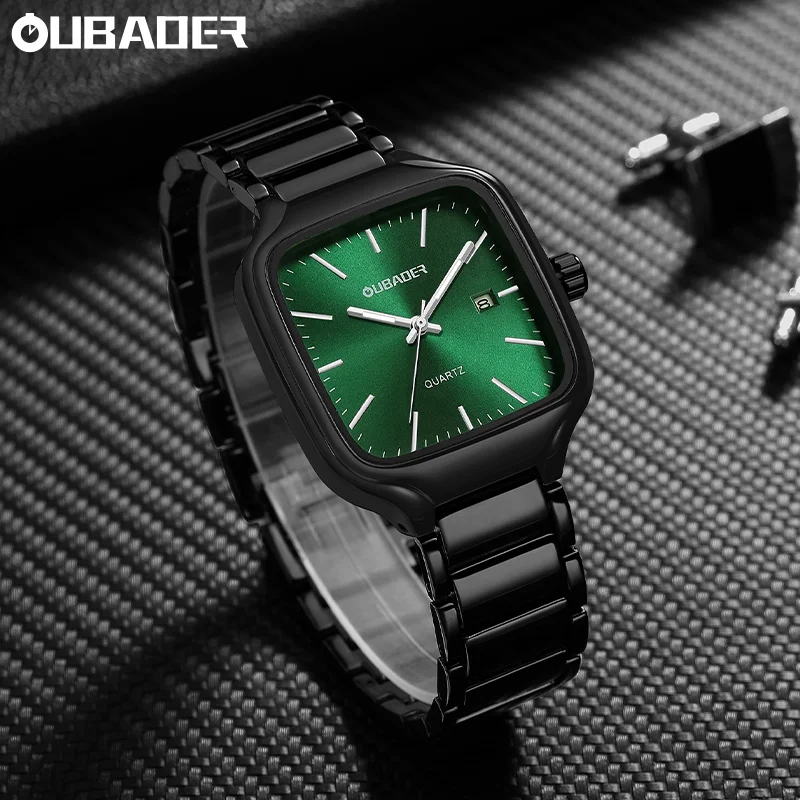 OUBAOER Man Vintage Rectangular Heartbeat Couple Wristwatch 38×42mm Male Dial and Elegant 29×34mm Female Dial Fashion Clock