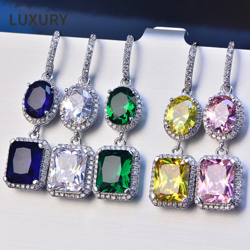 

Luxury 925 Sterling Silver Sparkling Square High High Carbon Diamond Quality Earrings For Women Sparkling Fine Jewelry Gifts