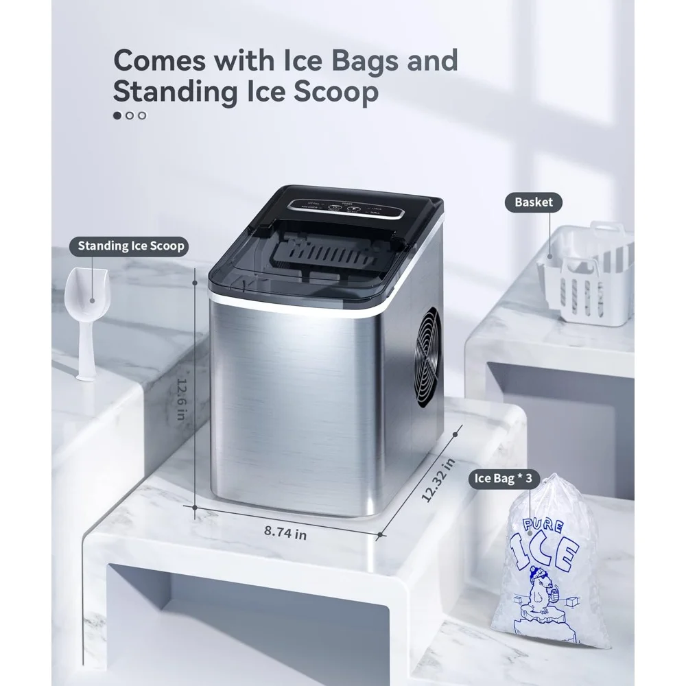 HAOYUNMA Portable Ice Maker Countertop, 9 Cubes Ready in 6 Mins, 26.5 lbs in 24 Hours, Self-Cleaning Ice Maker Machine wit