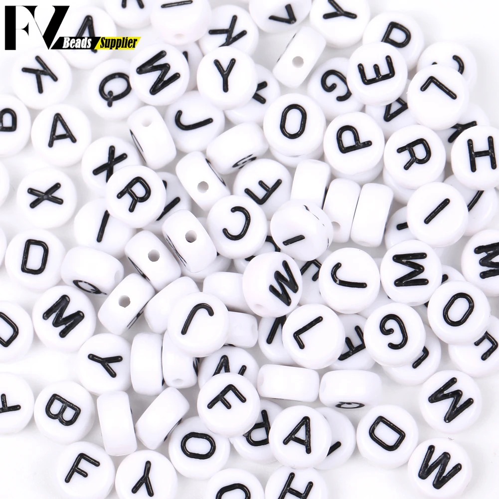 7x4mm Black White Mixed Letter Acrylic Beads Flat Round Alphabet Charms Spacer Beads for Jewelry Making Diy Bracelet Necklace