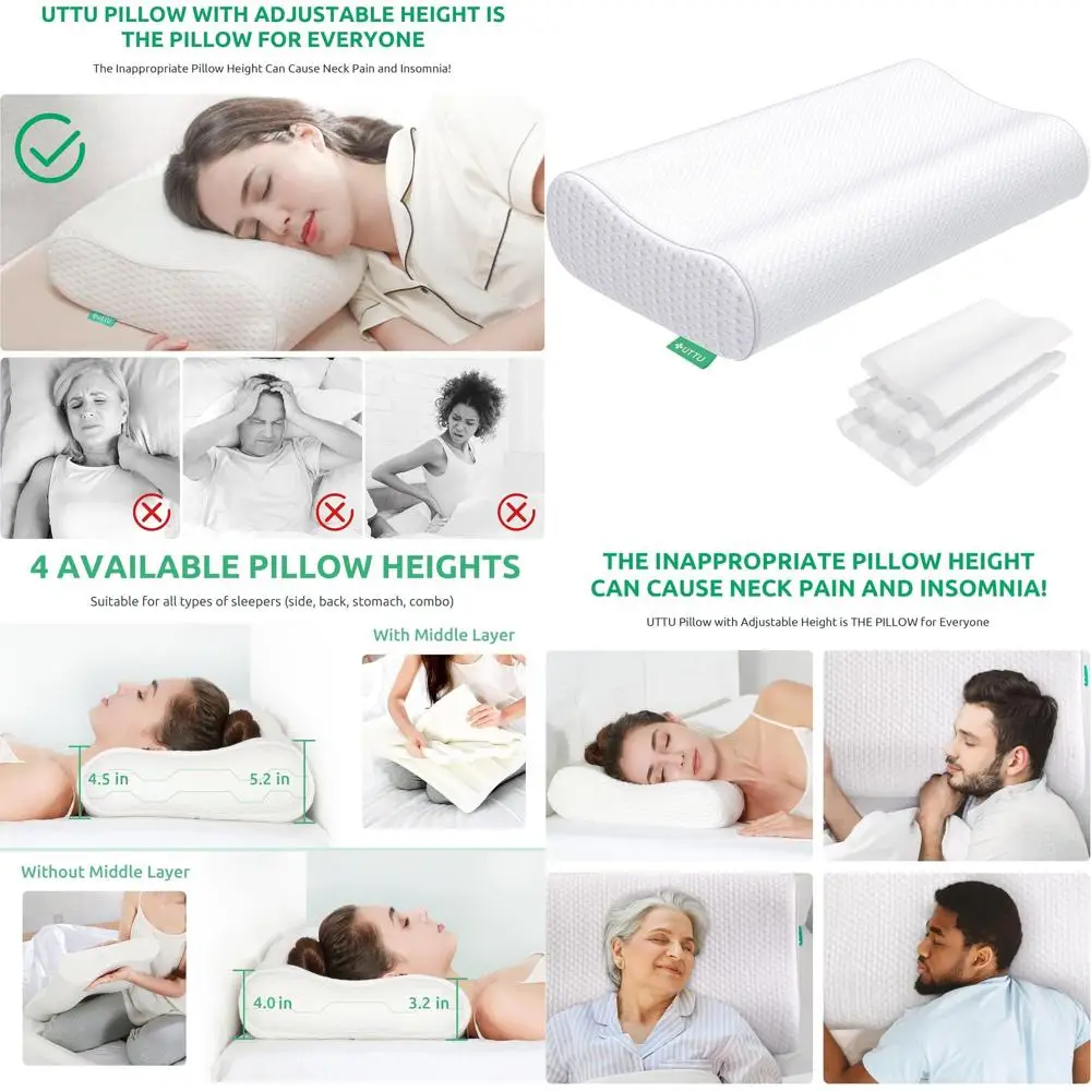 

Ортопедическая подушка из пены с эффектом памяти для сна на боку с охлаждающим гелем, средний размер (23.6x14x5.2/4.5)