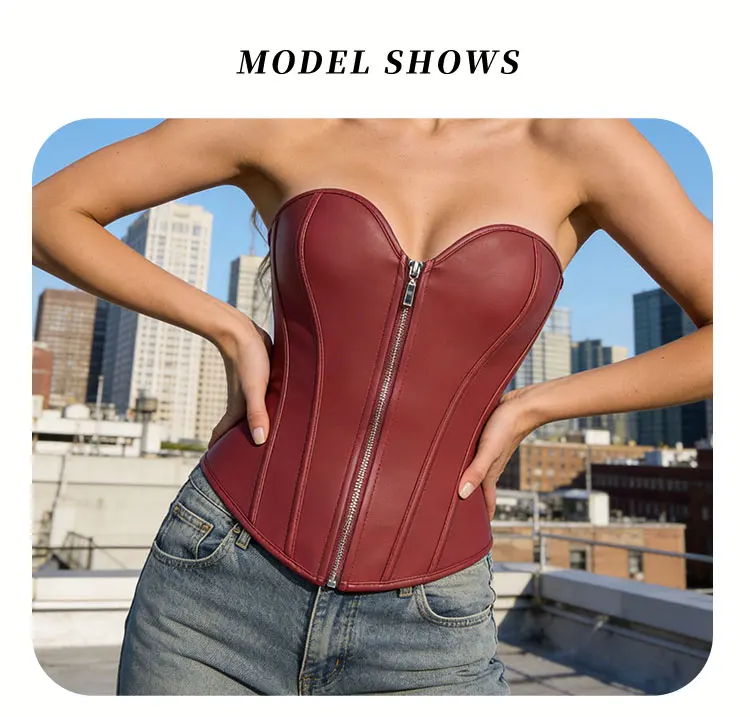 Damen-Korsett aus Kunstleder, Overbust-Schnitt, herzförmiger Ausschnitt, Reißverschluss vorne, Schnürung hinten, Taillenbetonung, Gothic, Halloween-Party, Club-Outfit. – Detail 8