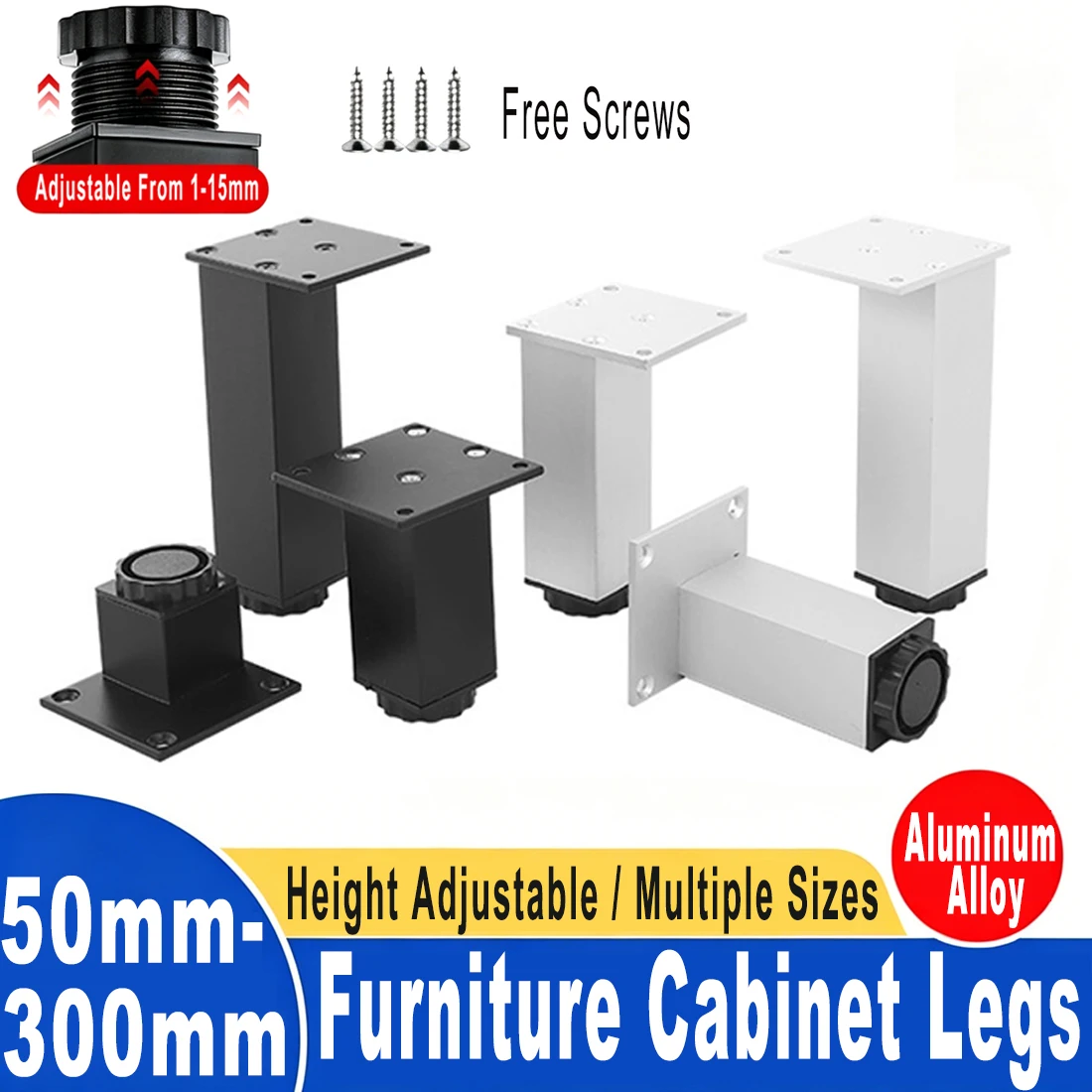 4pcs Aluminum Alloy Cabinet Foot Height Adjustable Furniture Support  Table Chairs Bed Sofa Square Level Feet