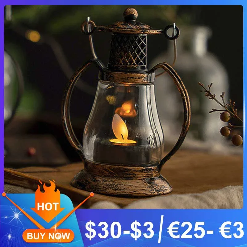 Vintage LED Candle Lantern Light Camping Barn Electrical Lamp Home Party Bar Led Candle Light Plastic Retro Lantern Home Decor