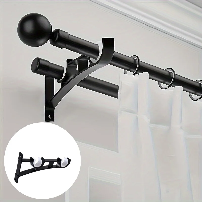 Curtain Hooks Heavy Duty Curtain Rod Supports Double Curtain Rod Hook Base Support Accessories Metal Curtain Support Rod Hooks