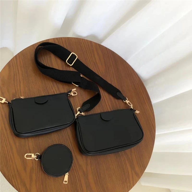 Korean Style Women Messenger Bag Trio Mini Female Phone Purse Bag Pu Leather Bolsas De Mujer Wide Strap