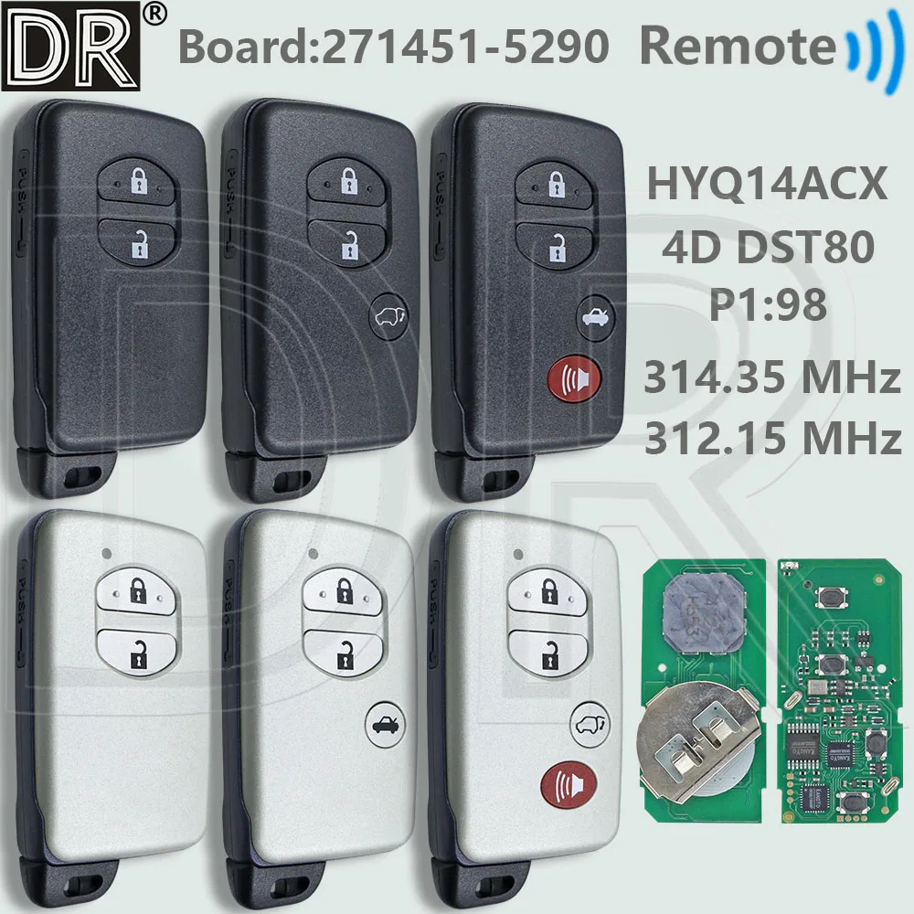 DR HYQ14ACX 271451-5290 4D Chip 312/314MHz Car Remote Key For Toyota Venza Prado Prius C Prius V 4Runner Reiz RAV4 Highlander