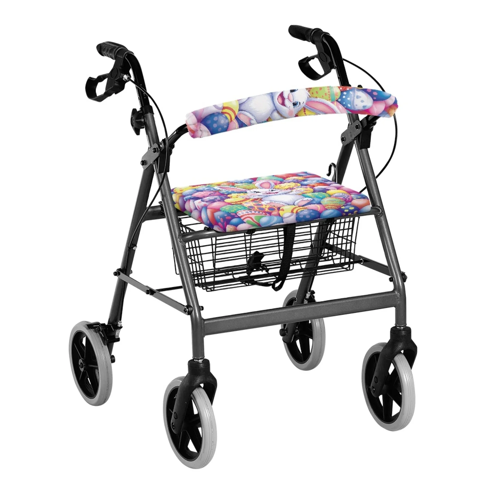 Coloranimal Adjustable Skin Friendly 2PCS Rollator Seat Back Cover for Elder for Street Scenes Easter Bunny Eggs