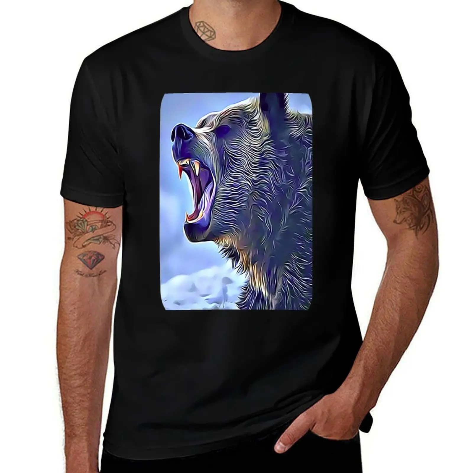 Growling Grizzly Bear T-Shirt Casual Breathable Short Sleeve Top