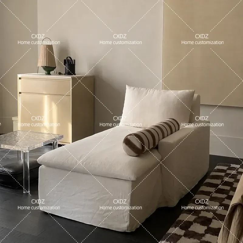 Wabi Sabi Style Lounge Chair for Bedroom Hotel Bedside Small Sofa White Linen Fabric Fully Removable and Washable Cover