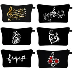 Music Note Women Cosmetic Bag Heartbeat ECG Women Makeup Bag Portable Lipstick Sanitary Pad Storage Toiletries Bags for Travel