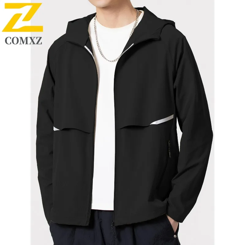 

COMXZ New Jogger Jacket Men Spring Autumn Thin Comfortable Breathable Hooded Coat Casual Camping Running Loose Jacket Sportswear