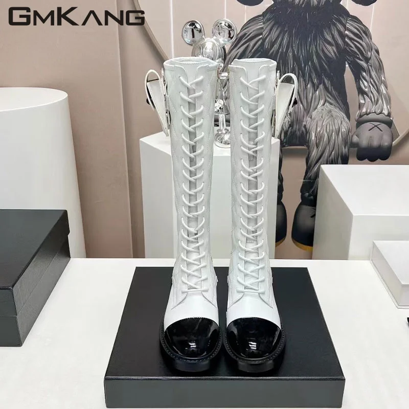 

New round toe knee boots for women's wedged high heels fashionable autumn and winter runway shoes women's long riding boots